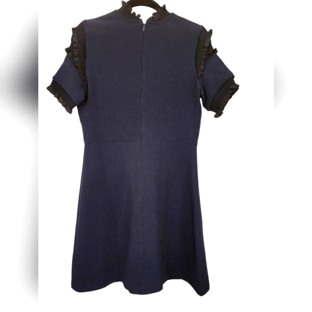 NEW! CAARA Massanet mini Dress, Navy blue, black ruffles, Size M - Picture 5 of 8